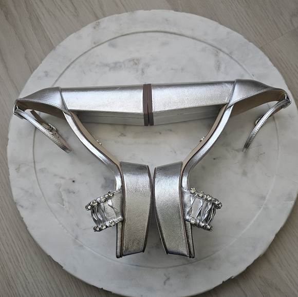 Sam Edelman Ninette Platform Heels Ankle Strap Metallic Size 8.5 - Picture 10 of 15